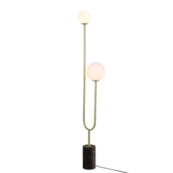 Ambiate Inversione U-Shaped Floor Lamp, 2 E26 40W Max, Frosted Glass Globes, Gold, Blk Marble, 70-Inch Cord AL10020FL